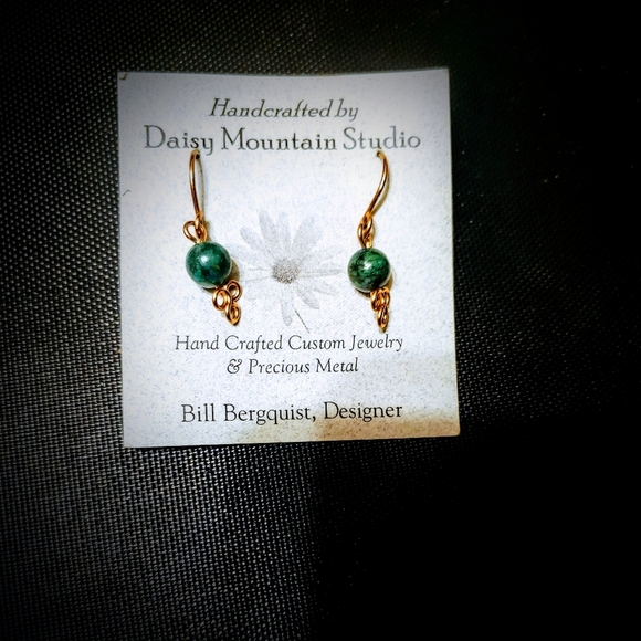 14k GF Malachite Bead Earrings - Picture 1 of 5